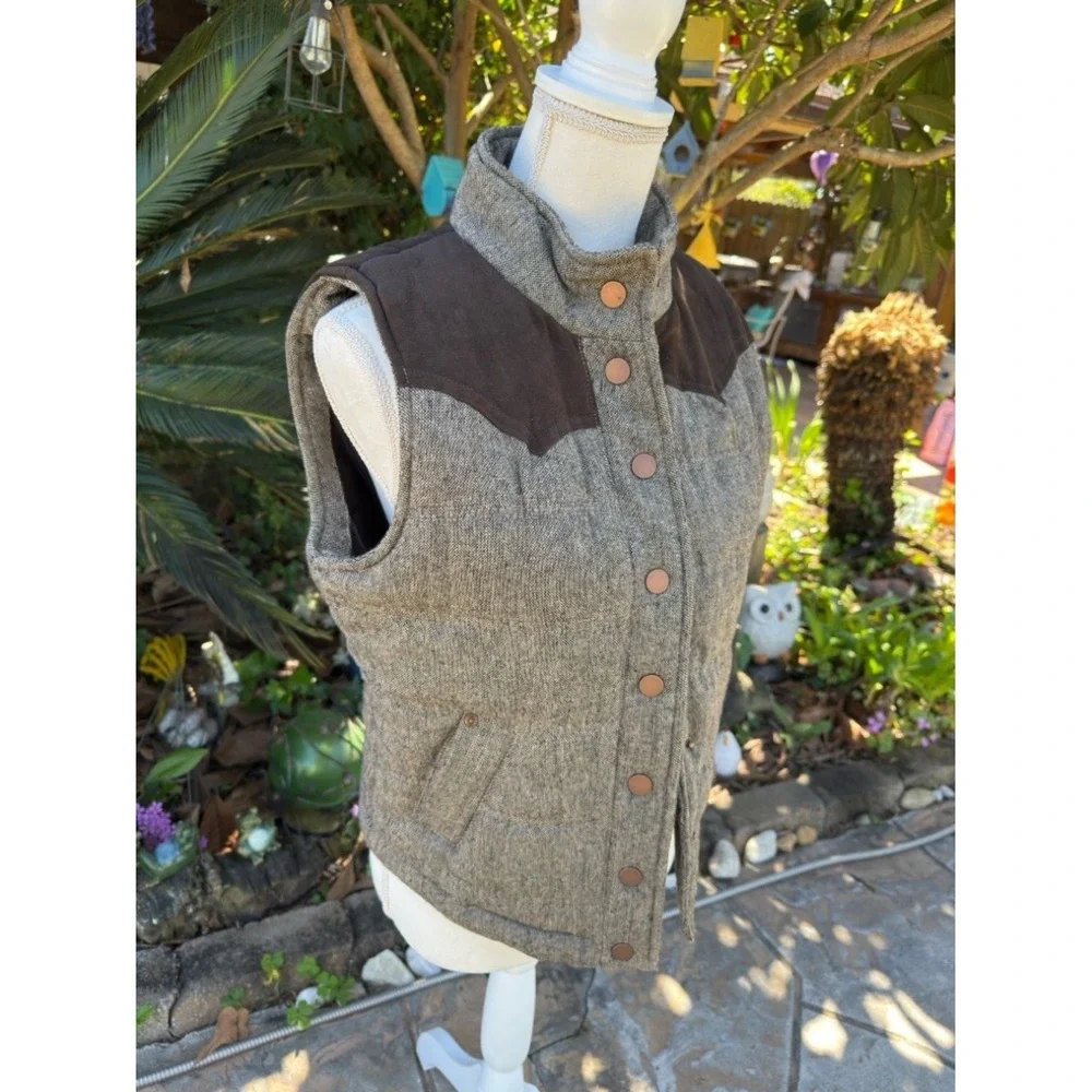 Ci Sono DV538 Gray Brown Western Wool Blend Snap Vest Size M/L